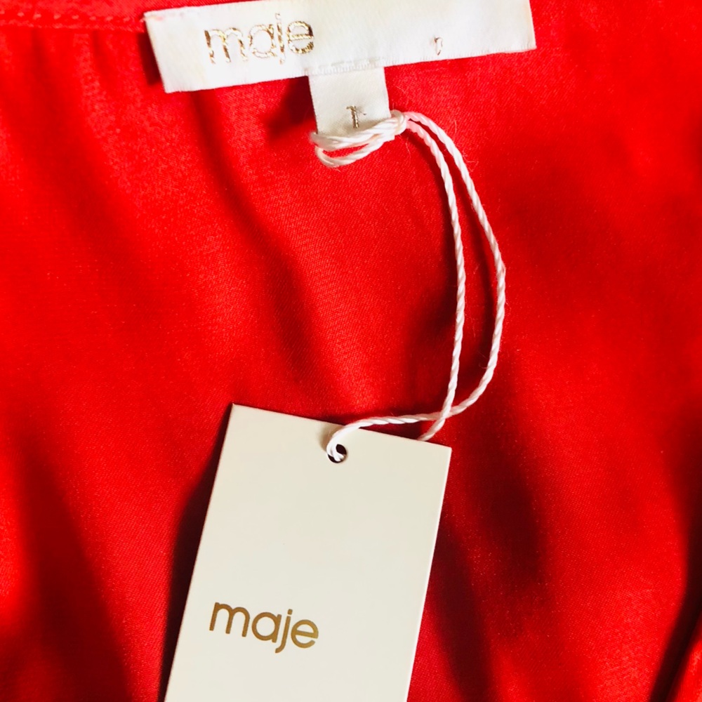 Maje Coral Wrap High-Low Midi Dress with Tie Waist. Size 1 ( S ) - Picture 9 of 12